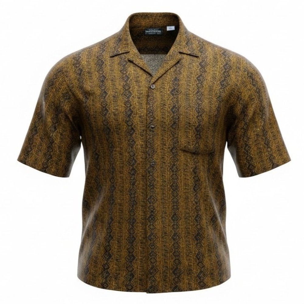 BonHomme Shirt Mens Large Yellow Tribal Geometric Rayon Short Sleeve Button Down